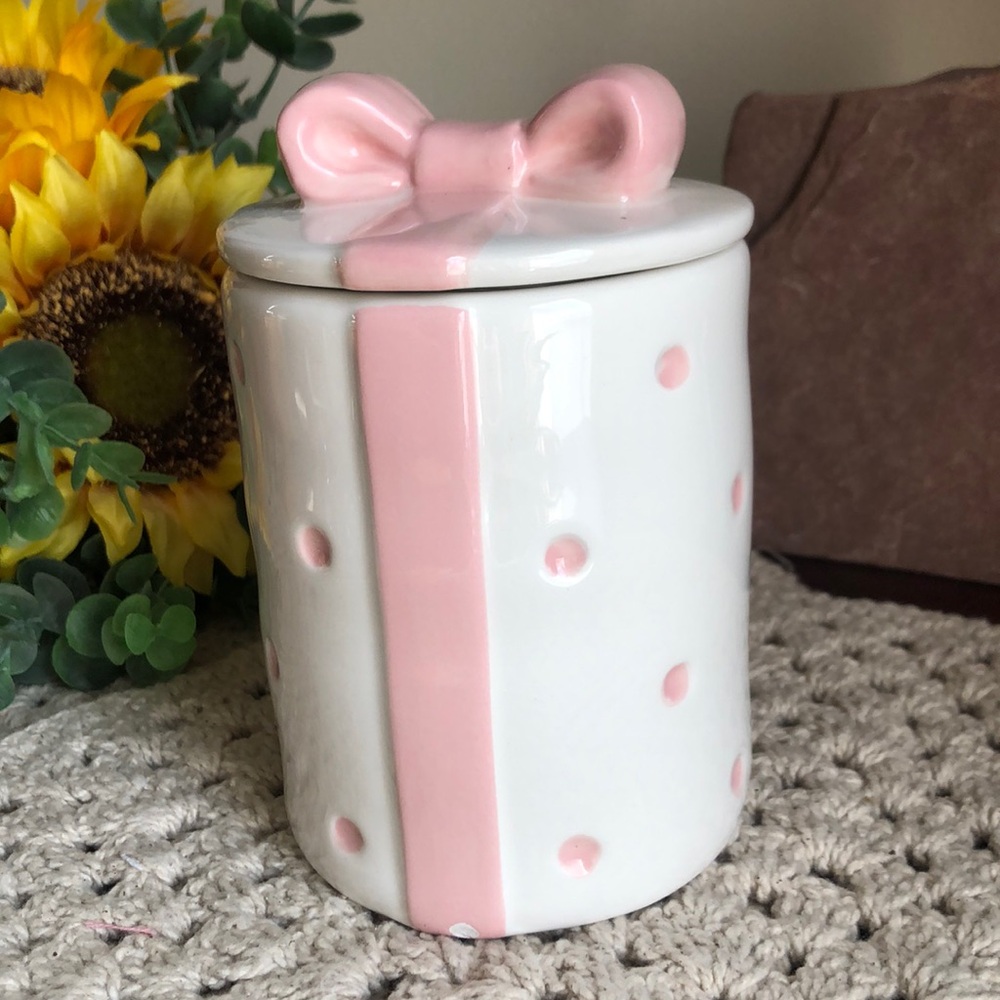 Pink BOW Coquette Polka Dot Storage Canister with Lid
